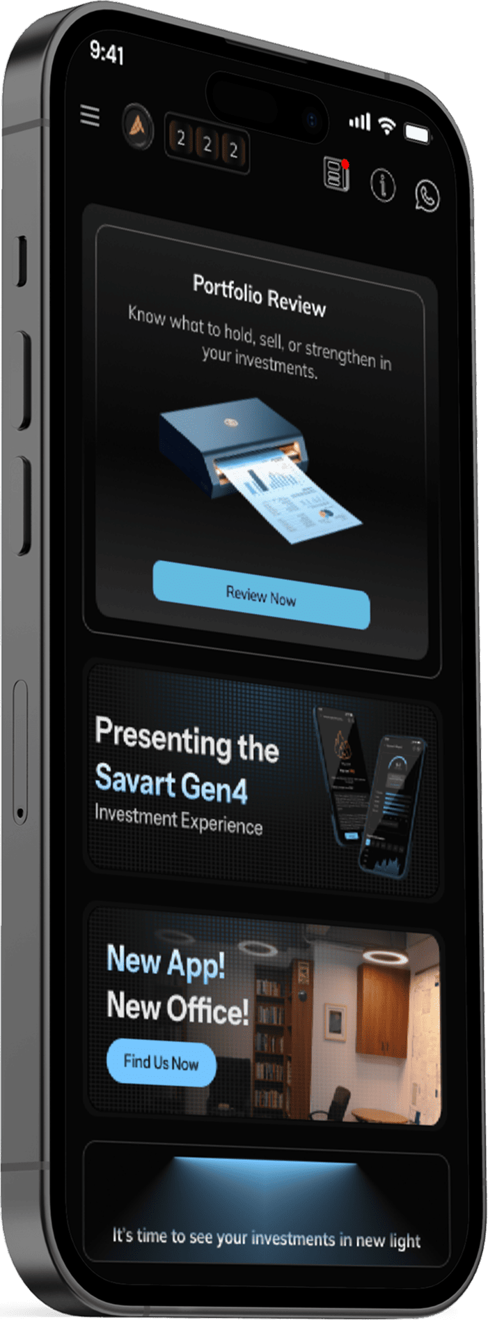 Illustrative Savart portfolio overview in the app